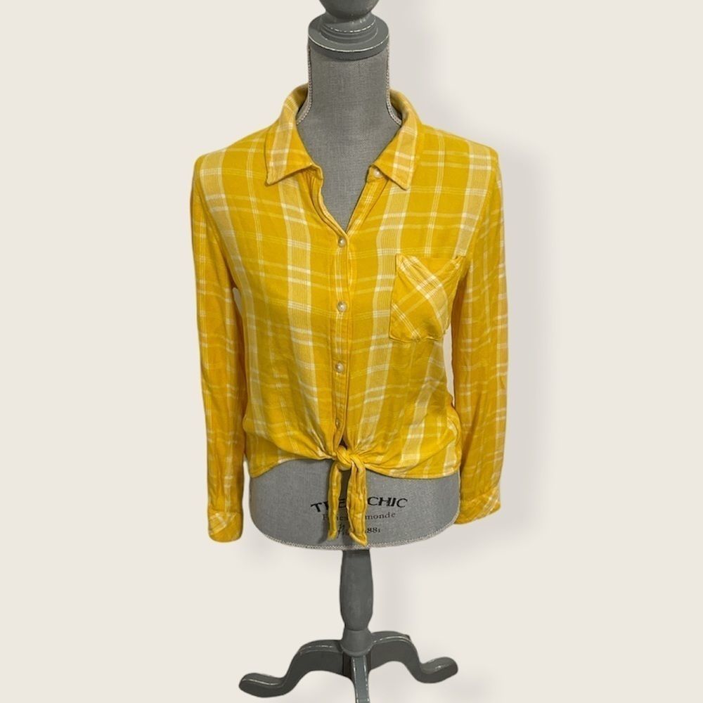 Sanctuary Plaid Button Down Tie Waist Top XS